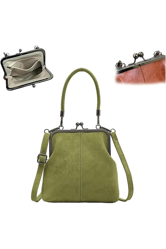 Women Vintage Kiss Lock Crossbody Bag British Style, Retro Top Handle Handbag Purse