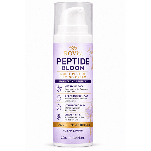 ROVita Peptide Bloom Multi-Peptide Firming Cream, Face Moisturizer with Matrixyl 3000, Hyaluronic Acid & Vitamin C, 30 mL