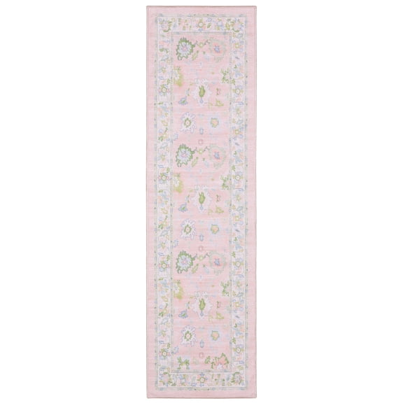 ROW by Oriental Weavers Addison ADD04 - Machine Washable - Flat Weave - Printed Area Rug - 2' x 7' - in Pink/ Green - Traditional Style, Nursery, Kids Room, Hallway, Entryway