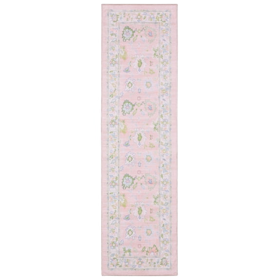 ROW by Oriental Weavers Addison ADD04 - Machine Washable - Flat Weave - Printed Area Rug - 2' x 7' - in Pink/ Green - Traditional Style, Hallway, Entryway