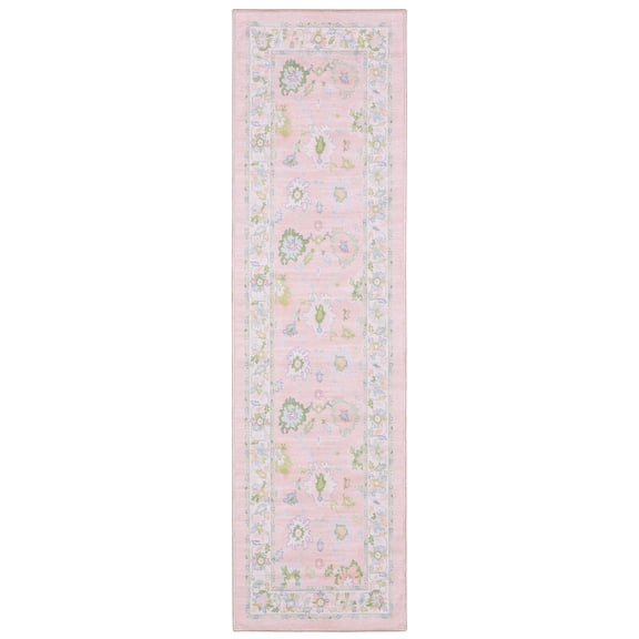 ROW by Oriental Weavers Addison ADD04 - Machine Washable - Flat Weave - Printed Area Rug - 2' x 7' - in Pink/ Green - Traditional Style, Hallway, Entryway