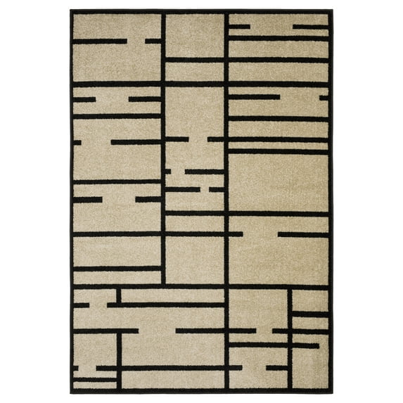 ROW by Oriental Weavers Quinn QUI03 - Machine Woven Area Rug - 7'10" x 10' - in Beige/ Black - Modern Style Living Room, Family Room, Dining Room Rug