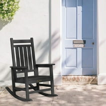 ROWHY  Outdoor Slat Rocking Chair, HDPE Plastic Porch Rocker, Black