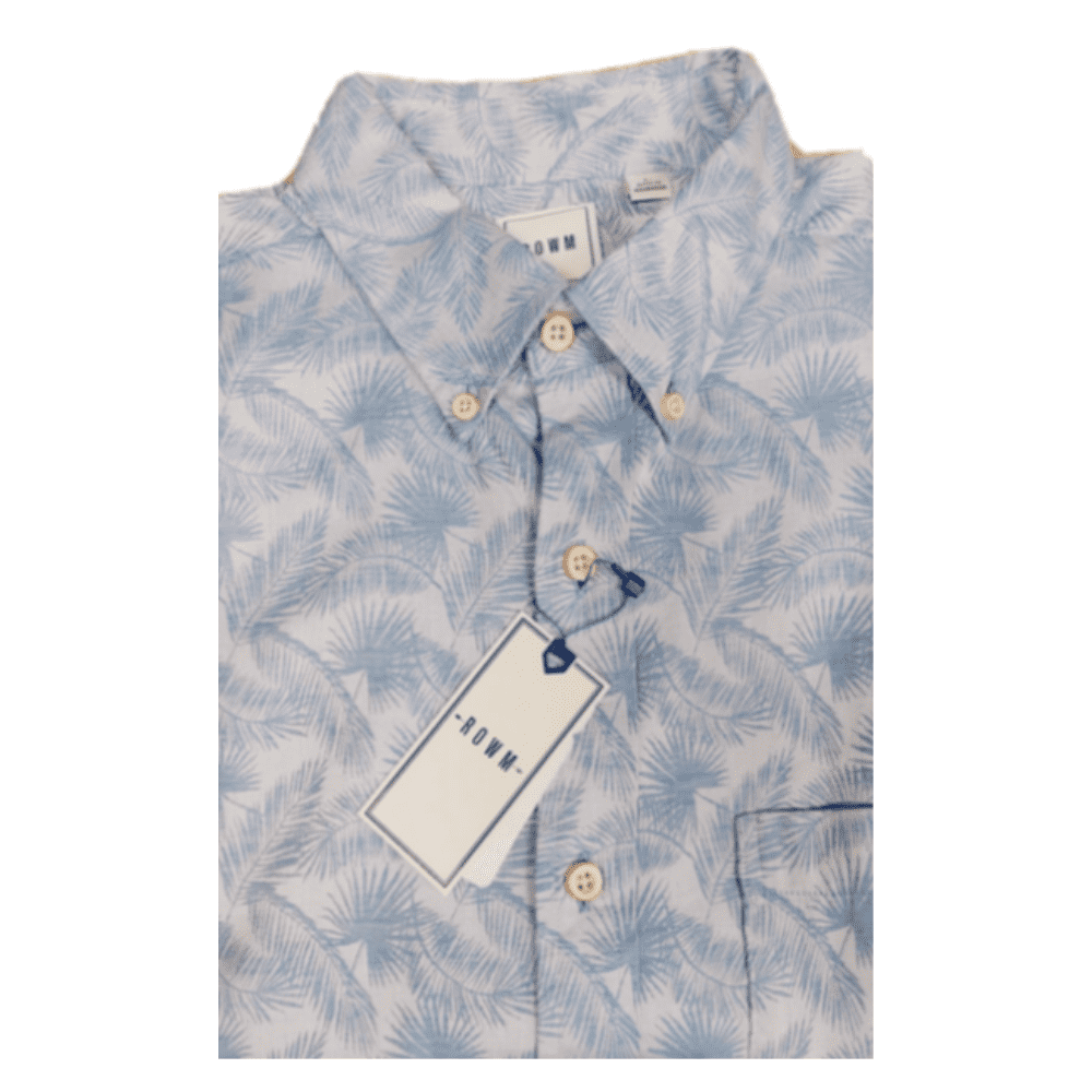 ROWM Men's Short Sleeve Floral Shirt Cotton Sky Blue size L