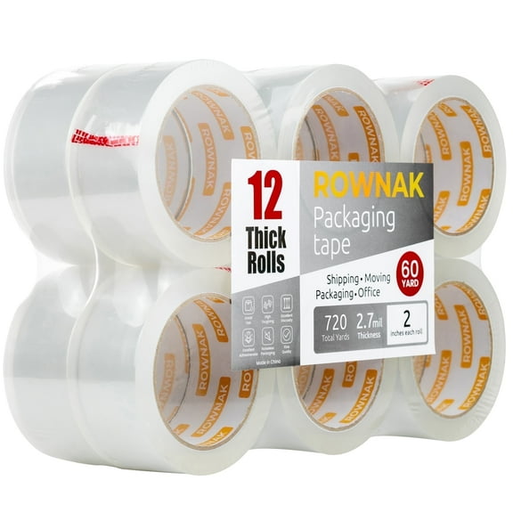 ROWNAK Clear Packing Tape, 12 Rolls, 2.0 in. x 60 Yards, 2.7mil Thick