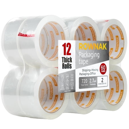 ROWNAK Heavy Duty Packaging Tape 12 Rolls - 2.7mil Thick, 2.0 in Wide, 60 Yards Roll