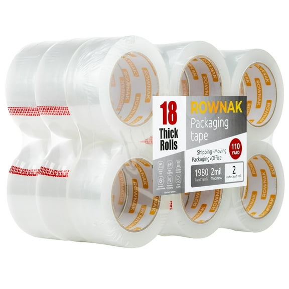 ROWNAK Heavy Duty Clear Packing Tape - 18 Rolls, 2.0 in Wide x 110 Yards, 2.0mil Thick