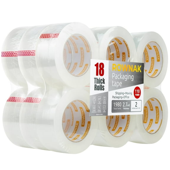 ROWNAK Clear Packing Tape, 18 Rolls, 2.0 in. x 110 Yards, 2.7mil Thick