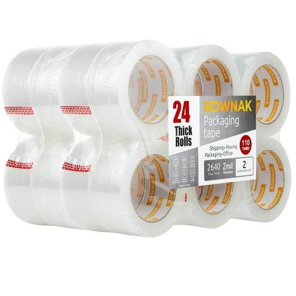 ROWNAK Clear Heavy Duty Packaging Tape- 24 Rolls - 2.0 In Wide x 110 Yards Roll, 2.0Mil Thick
