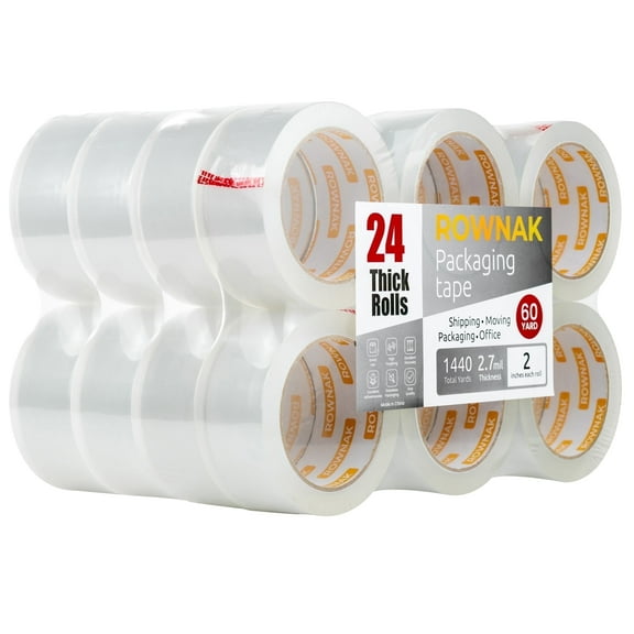 ROWNAK Clear Heavy Duty Packaging Tape- 24 Rolls, 2.0 in.Wide x 60 Yards, 2.7mil Thick