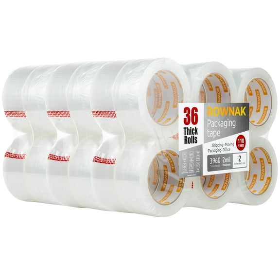 ROWNAK Clear Packing Tape, 36 Rolls, 2.0mil Thick, 2.0" Wide,  110 Yard