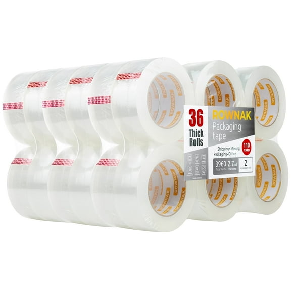 ROWNAK Clear Heavy Duty Packaging Tape- 36 Rolls, 2.0 in Wide x 110 Yards Roll, 2.7mil Thick