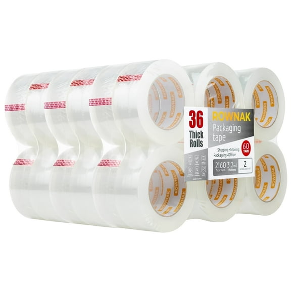 ROWNAK Clear Heavy Duty Packaging Tape- 36 Rolls - 2.0 in Wide x 60 Yards Roll, 3.2mil Thick