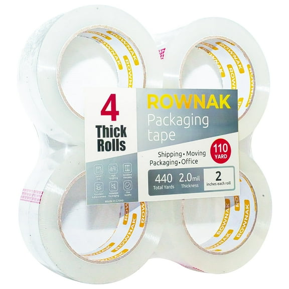 ROWNAK Clear Packing Tape 4 Rolls,  2.0mil Thick, 2.0 " Wide, 110 Yard