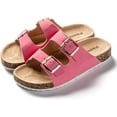 thumbnail image 1 of ROXONI Girls Comfort Sandals Double Buckle Adjustable Slip on Summer Slides Soft Footbed EVA Flat Slides Footbed Suede with Arch Support Non-Slip, 1 of 6