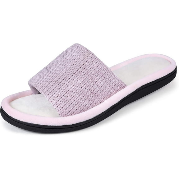 ROXONI Womens Soft Open Toe Slide Slippers, Indoor Outdoor Rubber Sole