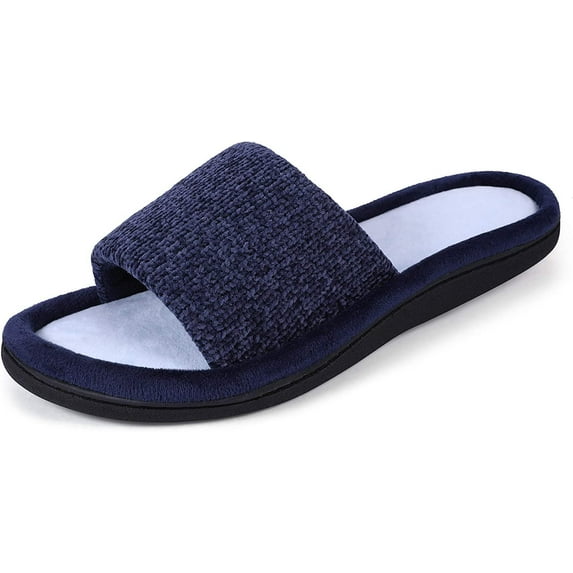 ROXONI Womens Soft Open Toe Slide Slippers, Indoor Outdoor Rubber Sole