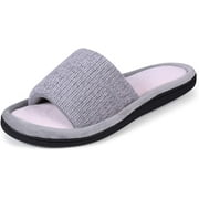 ROXONI Womens Soft Open Toe Slide Slippers, Indoor Outdoor Rubber Sole