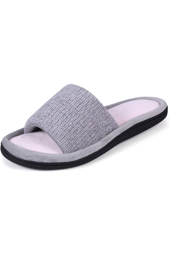 Womens Soft Open Toe Slide Slippers, Indoor Outdoor Rubber Sole