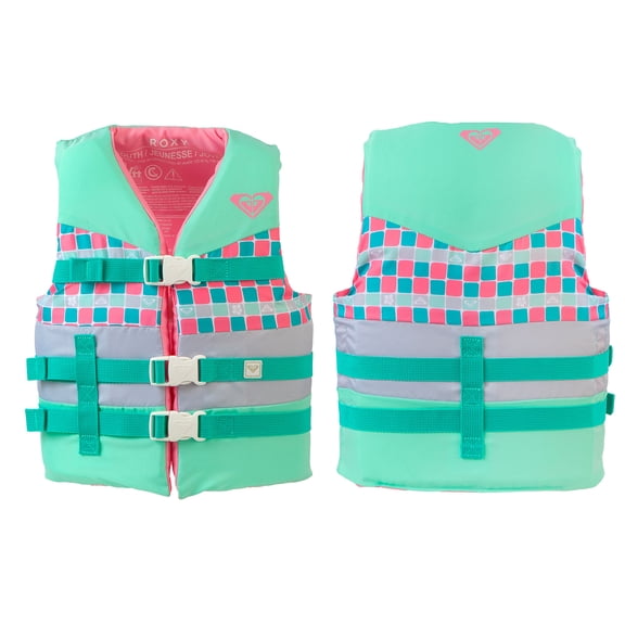 ROXY USCG Approved Teen & Youth Life Vest PFD, Light-Weight EPE Foam, Three Belts with Quick-Release Buckles for Fishing, Boating & Kayaking