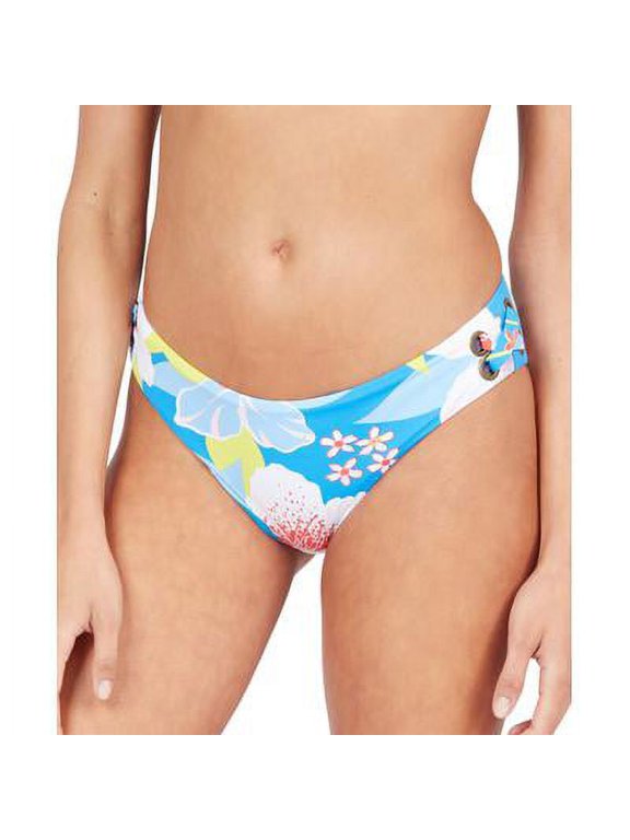 Women's Blue Tropical Print Stretch Grommet Lace- Up Lined Full Coverage She Just Shines Bikini Swimsuit Bottom XL