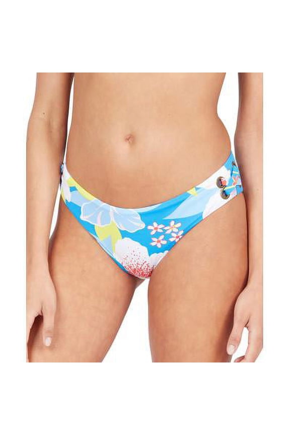 Women's Blue Tropical Print Stretch Grommet Lace- Up Lined Full Coverage She Just Shines Bikini Swimsuit Bottom XL
