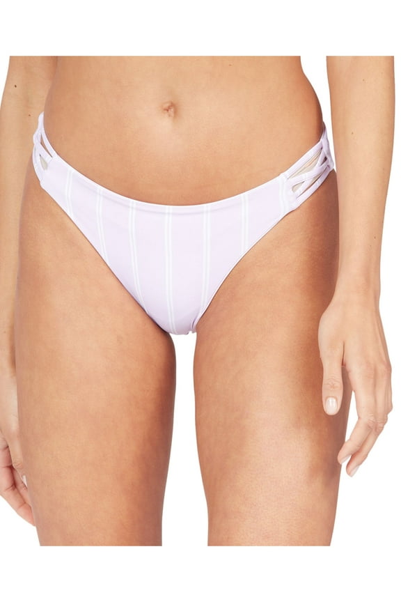 Women's Purple Stretch Strappy Lined Moderate Coverage Reversible Sea & Waves Bikini Swimsuit Bottom L