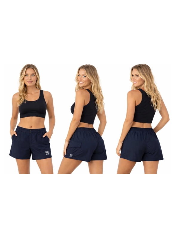 Womens Stretch Board Shorts - UPF 50+ Elastic Waist Swim / Surf Shorts - Black - Size Medium