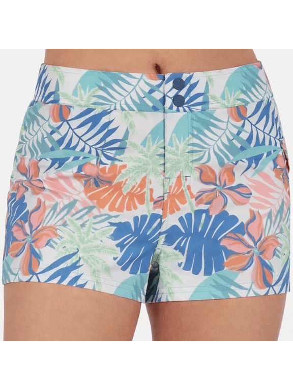 Womens Stretch Board Shorts - UPF 50+ Elastic Waist Swim / Surf Shorts - Tropic Multi - XXL