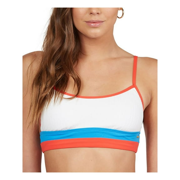 ROXY Women's White Color Block Stretch Removable Cups Fixed Closure Adjustable Ribbed Hello July Bralette Swimsuit Top XS
