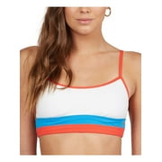 ROXY Womens White Color Block Stretch Removable Cups Fixed Closure Adjustable Ribbed Hello July Bralette Swimsuit Top XS