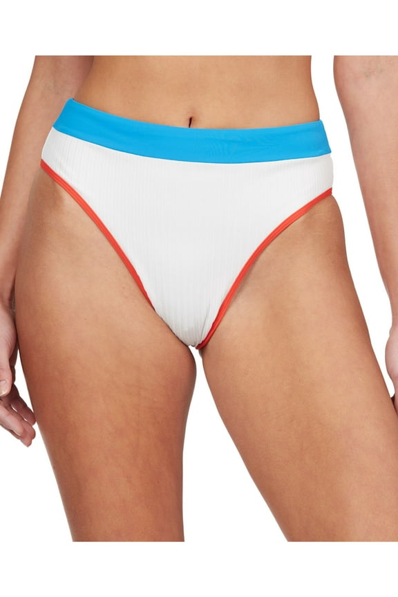 Women's White Stretch Lined Moderate Coverage Ribbed Hello July Bikini Swimsuit Bottom XL