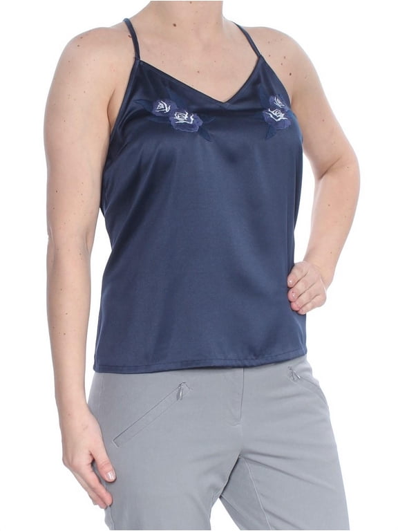 Womens Navy Embroidered Embroidered Camisole Spaghetti Strap V Neck Tank Top S