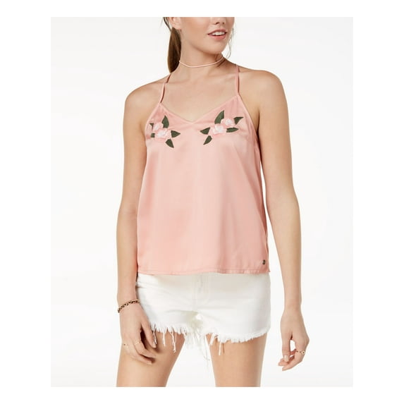 ROXY Womens Pink Embroidered Spaghetti Strap Scoop Neck Top S