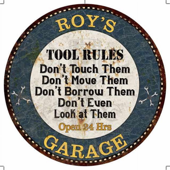 ROY'S Garage Rules 14" Round Metal Sign Garage Bar Wall Decor 100140015026
