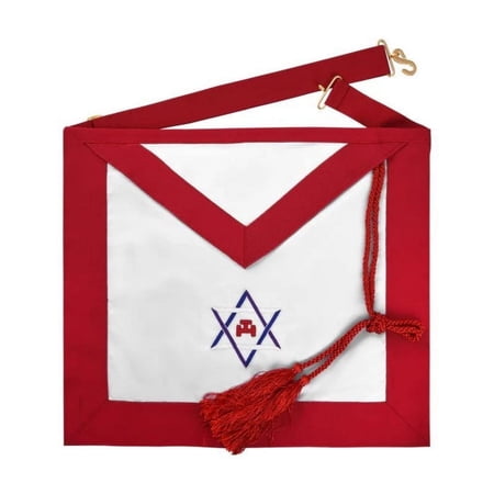ROYAL ARCH CHAPTER APRON - RED RIBBON WITH TRIPLE TAU & STAR OF DAVID EMBLEMS