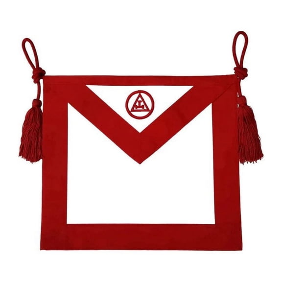 ROYAL ARCH CHAPTER APRON - RED TRIPLE TAU INSIGNIA WITH DECORATIVE CORDS AND TASSELS