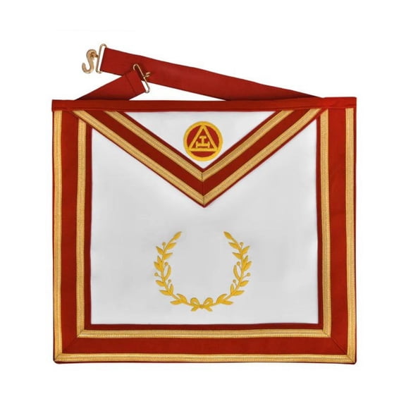 ROYAL ARCH CHAPTER APRON - RED VELVET WITH GOLD EMBROIDERED EMBLEM & BRAID