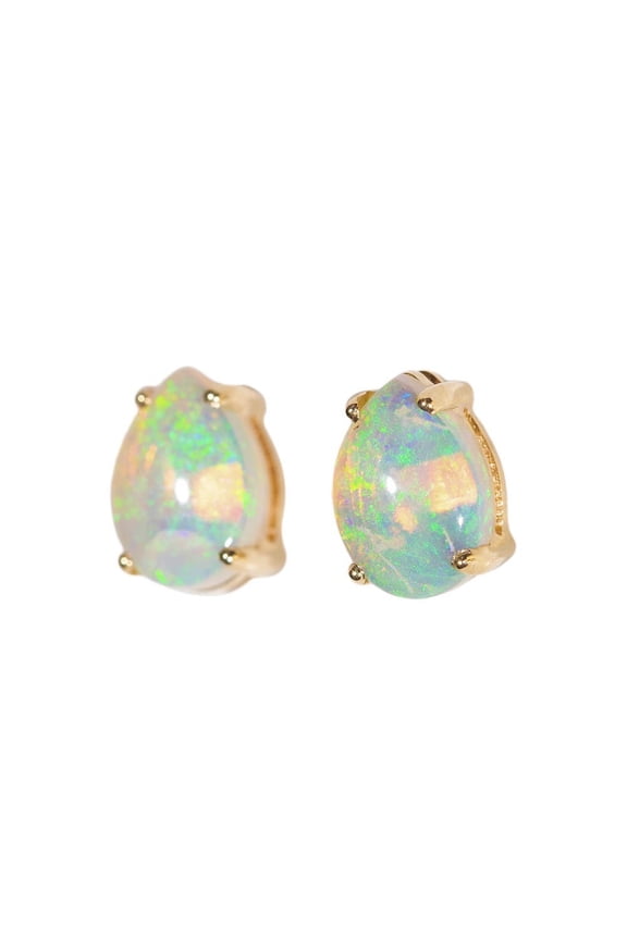 ROYAL BALL 14KT GOLD NATURAL AUSTRALIAN WHITE OPAL STUD EARRINGS