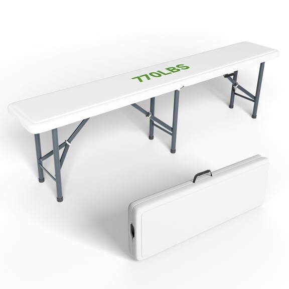 ROYAL CODE 6FT Folding Bench – Safety Lock, 770lbs Capacity, Wide Handle, Portable for Outdoor, Picnic, Camping – White, 1 Pack