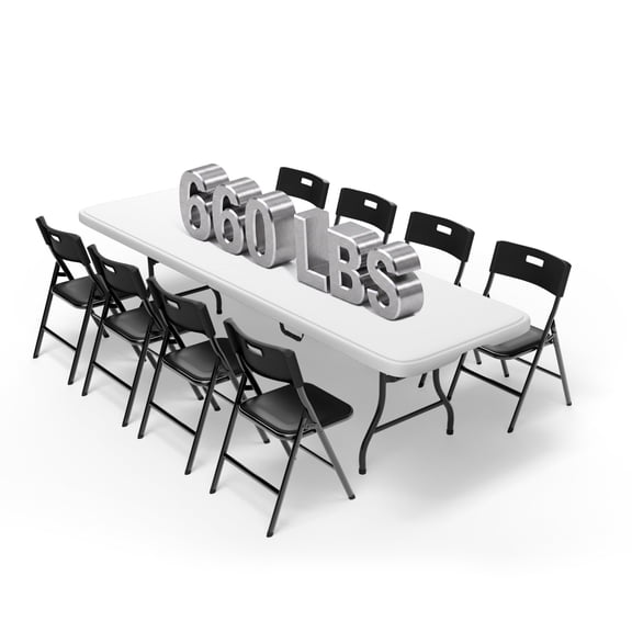 ROYAL CODE 8FT 660lb Folding Table & 330lb 8 Chairs, Portable for Camping Parties Indoor/Outdoor