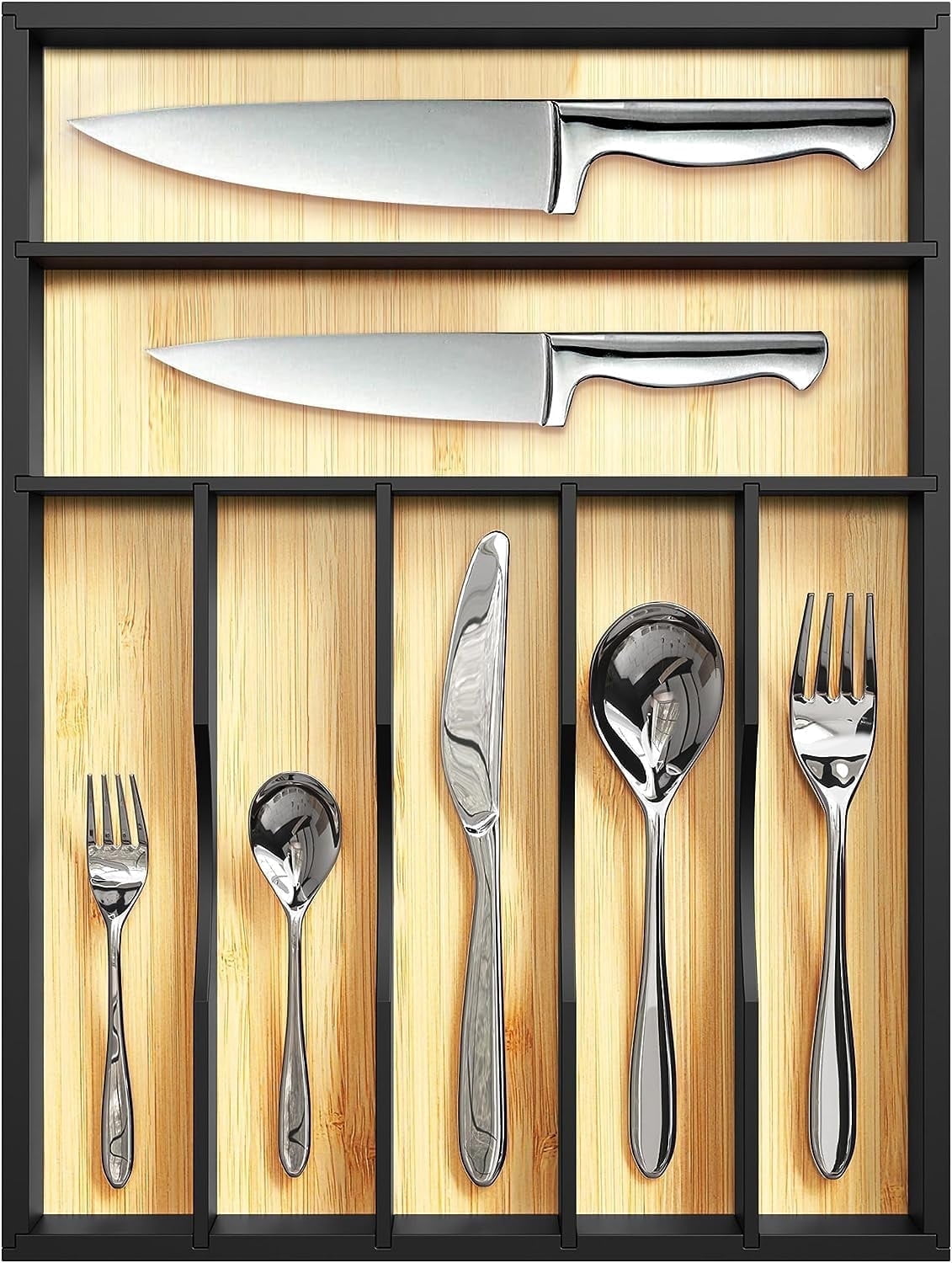 Royal Craft Wood Bamboo Kitchen Drawer Organizer Tray – Silverware Drawer Organizer and Utensil Holder for Flatware, Cutlery & Kitchen Storage (7 Slot, Nordic)