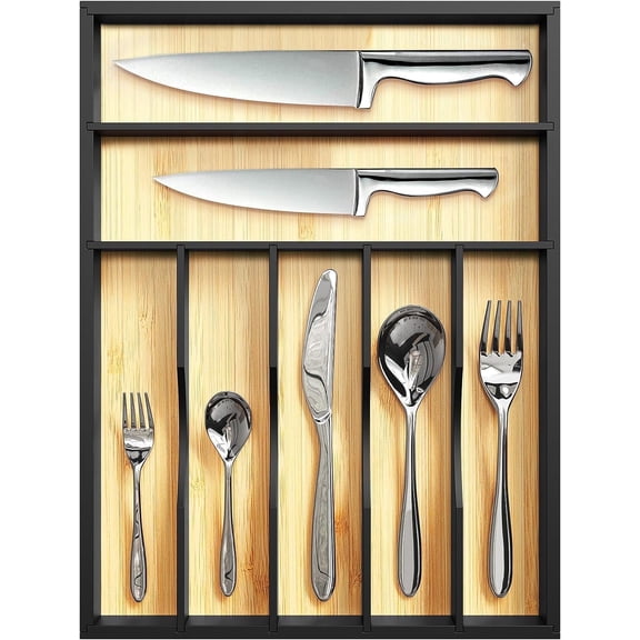 Royal Craft Wood Bamboo Kitchen Drawer Organizer Tray – Silverware Drawer Organizer and Utensil Holder for Flatware, Cutlery & Kitchen Storage (7 Slot, Nordic)