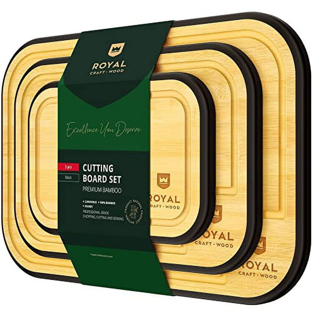 ROYAL CRAFT WOOD Unique Bamboo Cutting Board Set with Juice Groove (3 Pieces) Wooden Cutting