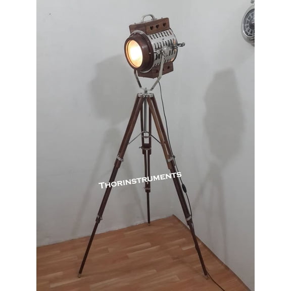 ROYAL DESIGNER NAUTICAL SPOT LIGHT FLOOR LAMP WITH WOODEN TRIPOD STAND