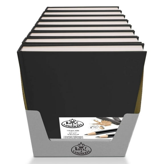 ROYAL HARDBOUND 5.5X8.5 BLACK SKETCHBOOK 8 PIECE PDQ