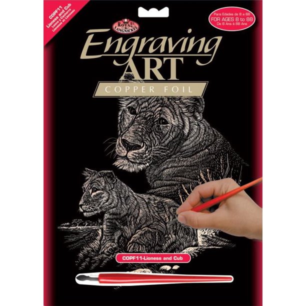 ROYAL LANGNICKEL ART Lioness And Cub Copper Engraving Art Project
