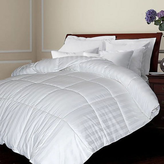 ROYAL LUXE 100% Cotton Damask Stripe White Down Comforter - All season, Lightweight Fluffy 600 Fill Power Duvet Insert, 500 Thread Count, w/8 Corner loops, Hotel Luxury Ultra Soft, 90x90 inches F/Q
