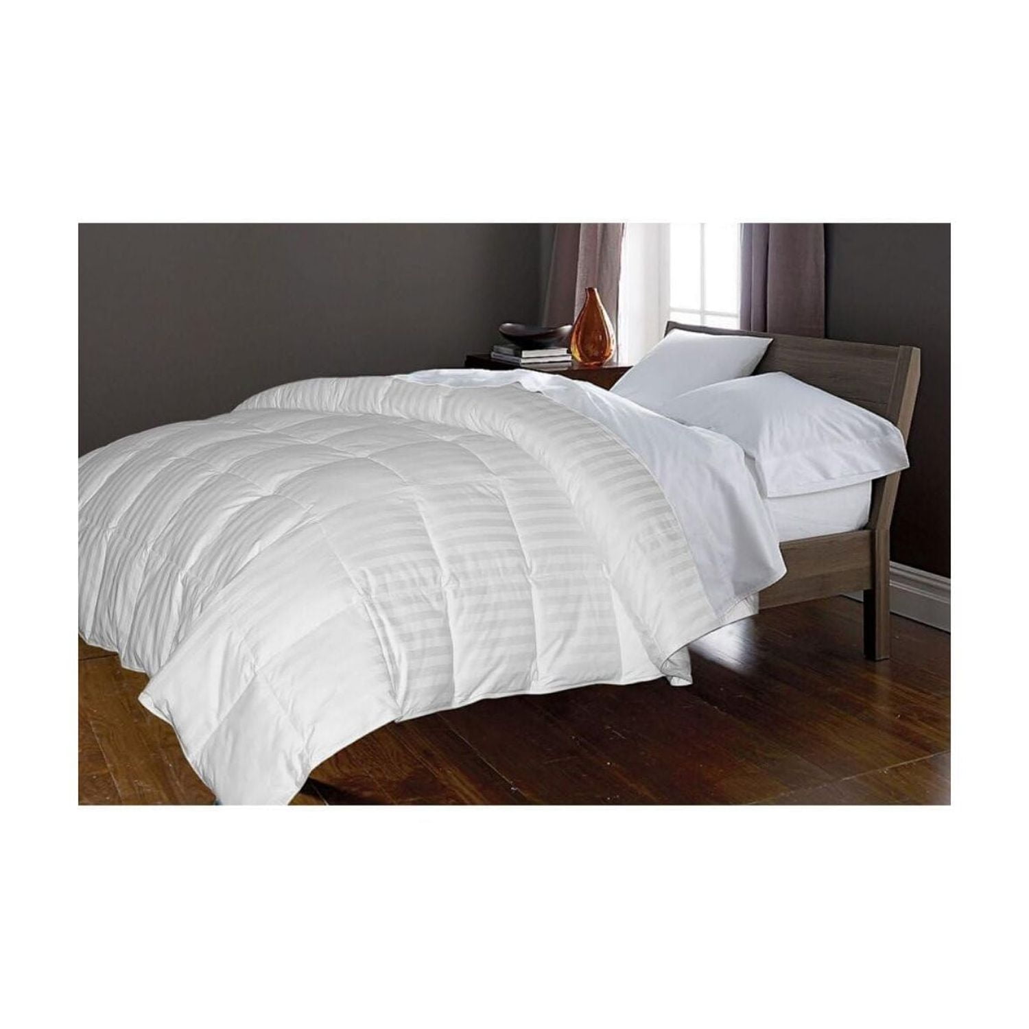 White Cotton Damask Stripe Goose Down Full Bedspread