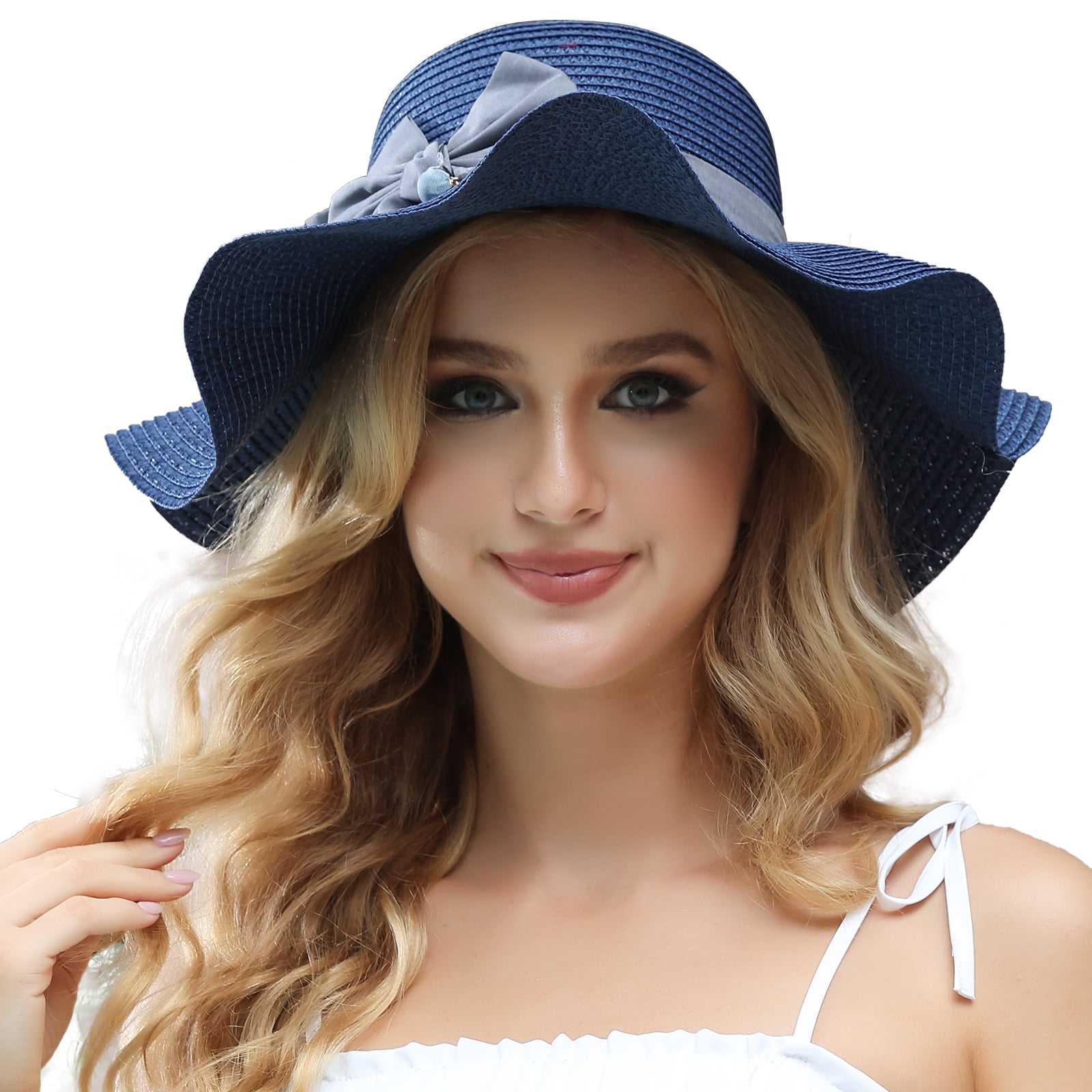 ROYAL MATRIX Women Straw Sun Hat Wide Brim UV Protection Beach Hat ...